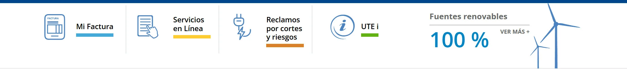 Franja de accesos de la portada de UTE, con «Servicios en Línea» marcado
